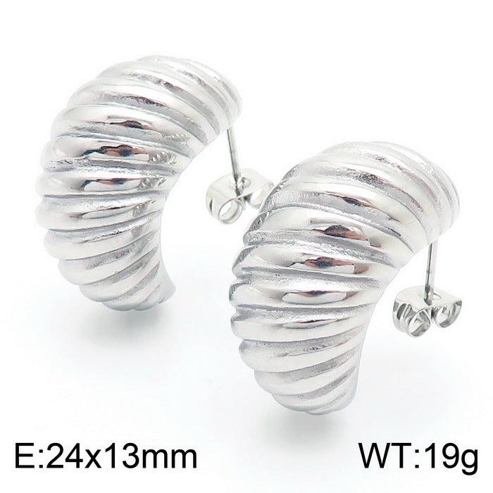 Kalen Stainless Steel Hollow C-Shaped Stud Earrings for Women - kalen