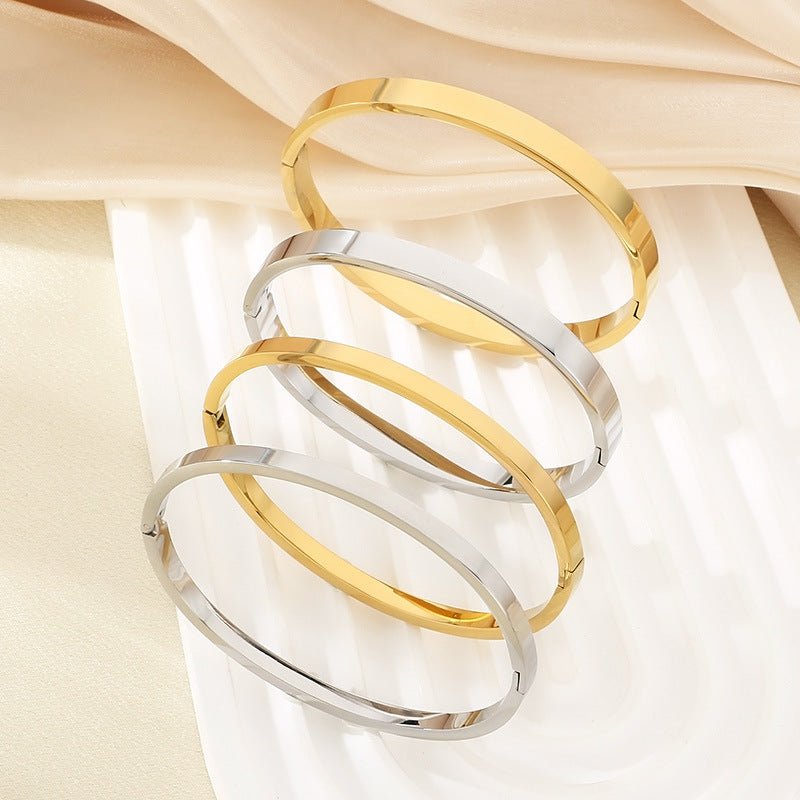 Smooth Round Clasp Bangle Bracelet - view 1