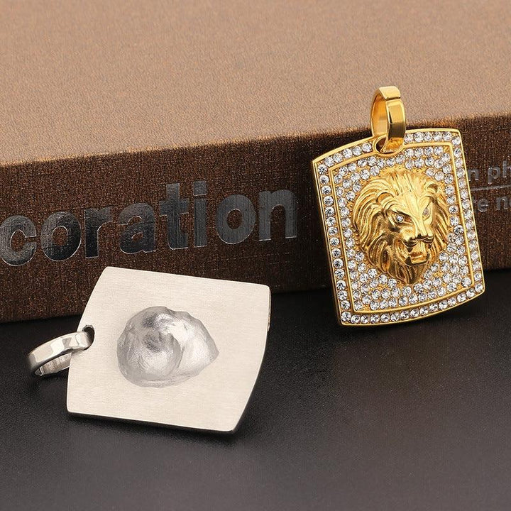 Kalen Hip Hop Lion Gold Plated Stainless Steel Tag Pendant Necklace for Men Women - kalen