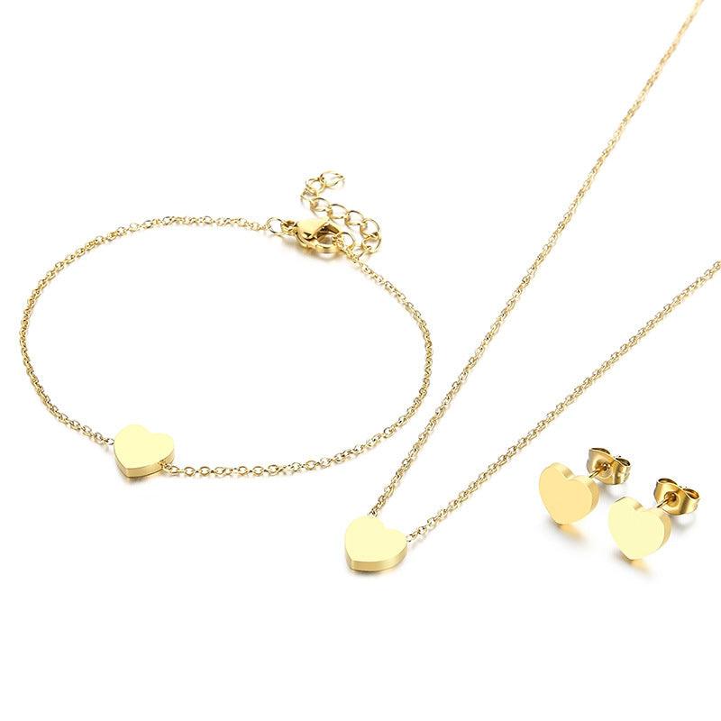Kalen Stainless Steel Heart Stud Earrings Necklace Bracelet for Women - kalen