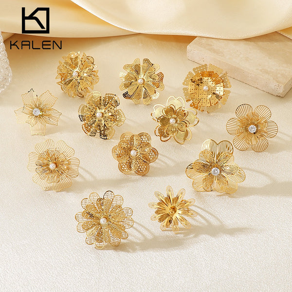 Gold Zircon Palace Floral Ring Series