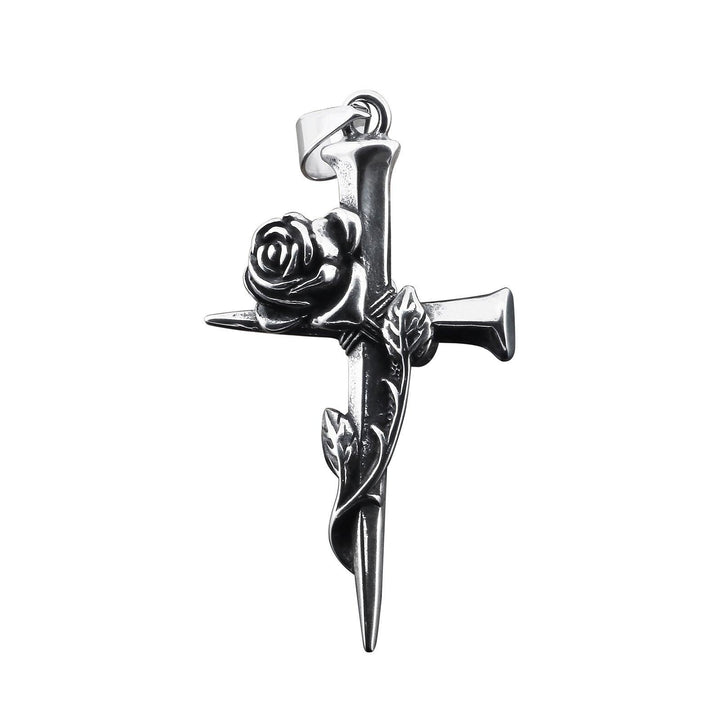 Kalen Punk Rose Cross Stainless Steel Pendant Necklace for Men Women - kalen