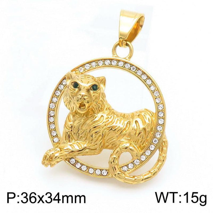 Kalen Hip Hop Zircon Lion Gold Plated Stainless Steel Pendant Necklace for Men Women - kalen