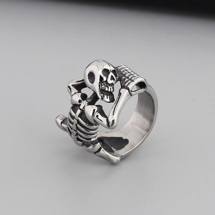 Kalen Punk Casting Gothic Exaggerated Skull Stainless Steel Ring for Men - kalen