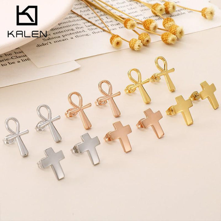 Kalen Stainless Steel Cross Stud Earrings for Women - kalen