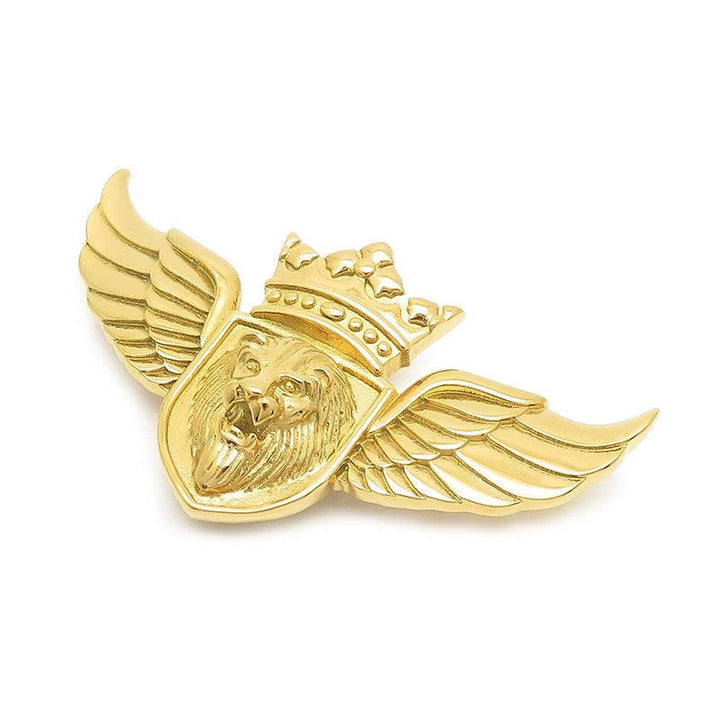 Kalen Hip Hop Angel Wings Lion Gold Plated Stainless Steel Pendant Necklace for Men Women - kalen