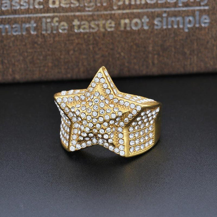 Kalen Hip Hop Zircon Star Gold Plated Stainless Steel Ring for Men Women - kalen