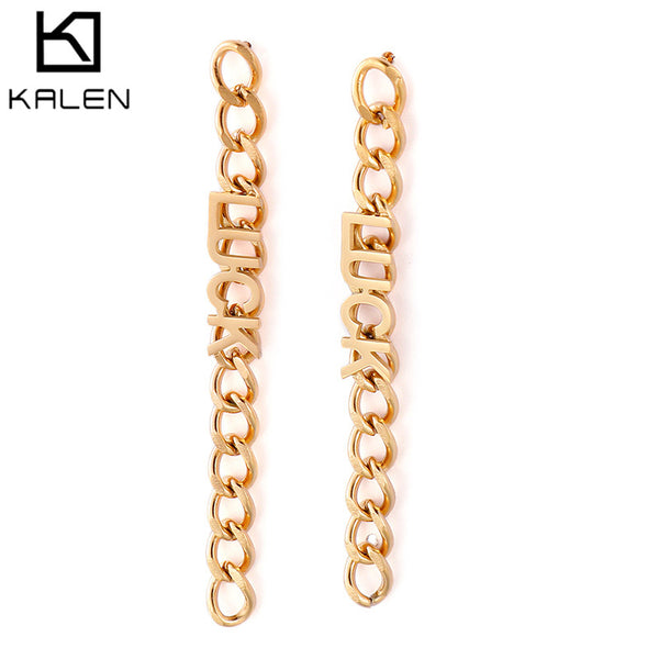 Wholesale Stainless Steel LUCK Letter Chain Drop Earrings