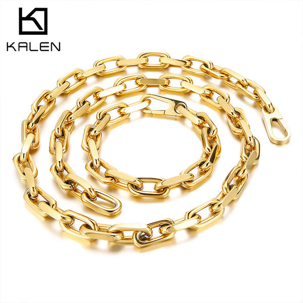 Kalen 10mm Link Loop Chain Stainless Steel Bracelet Necklace Jewelry Set Wholesale