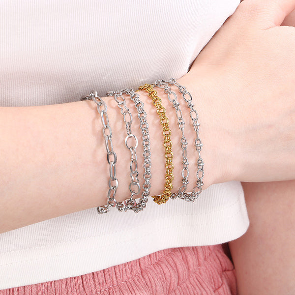 Stainless steel double-loop O-shaped thin chain bracelet