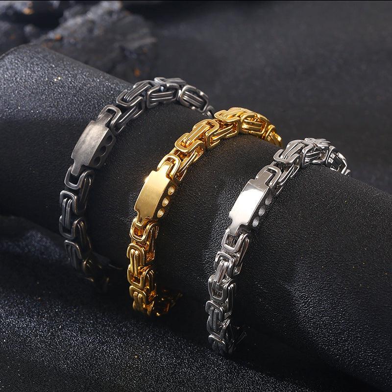 Kalen 7mm Stainless Steel Blank ID Byzantine Chain Bracelet for Men - kalen