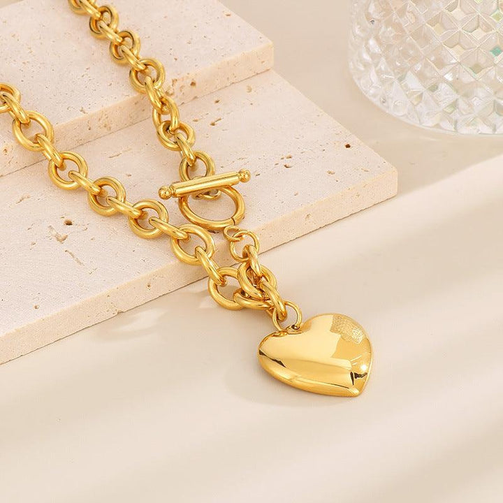 Kalen Stainless Steel 18K Gold Plated Loop Chain Heart Charm Wholesale Bracelets Necklace Jewelry Set for Women - kalen