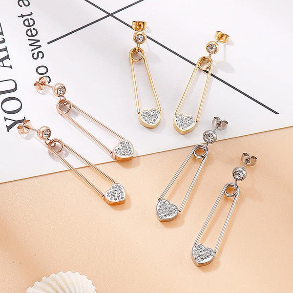 Kalen Stainless Steel Clay Zircon Heart Drop Earrings for Women