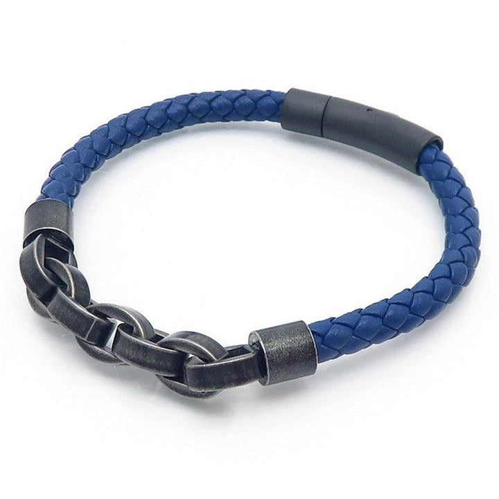 KALEN 8mm Cowhide Leather Stainless Steel Bracelet for Men - kalen