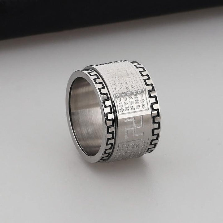 Kalen Religion Buddhism Text Stainless Steel Spinner Ring for Men - kalen