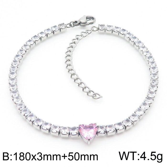 Kalen 3mm Stainless Steel Zircon Tennis Chain Heart Charm Wholesale Bracelet for Women - kalen