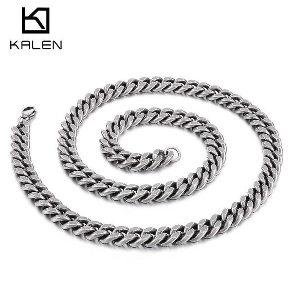 Wholesale 8/10mm Brushed Matte 2-Side Cut Curb Cuban Chain Necklace with Lobster Clap - kalen