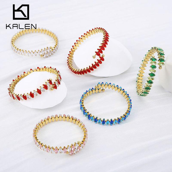 Kalen 8mm Stainless Steel Zircon Tennis Chain Cuff Bracelet Bangle for Women - kalen