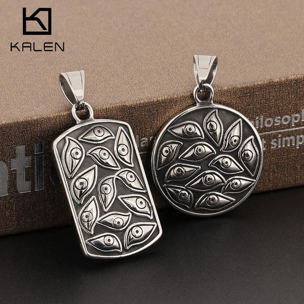 Kalen Punk Devil Eye Stainless Steel Coin Tag Pendant Necklace for Men Women - kalen