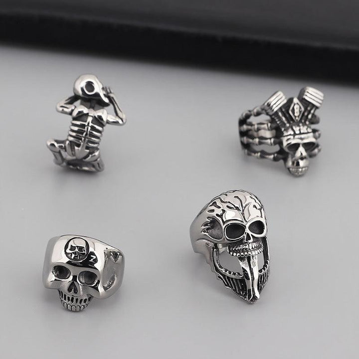 Kalen Punk Casting Gothic Exaggerated Skull Stainless Steel Ring for Men - kalen