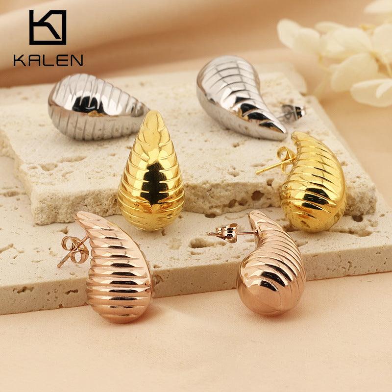 Kalen 26x15mm Stainless Steel Waterdrop Hollow Chunky Stud Earrings For Women - kalen
