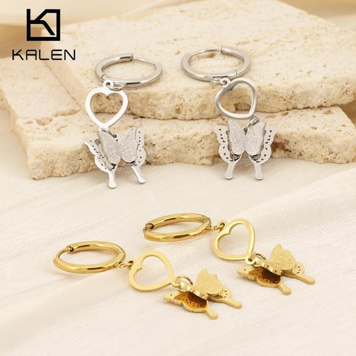 Kalen Wholesale Stainless Steel Butterfly Huggie Hoop Drop Earrings for Women - kalen