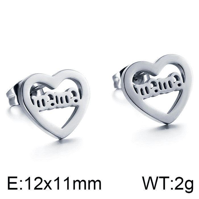 Kalen Stainless Steel Heart Mom Mother Stud Earrings for Women - kalen