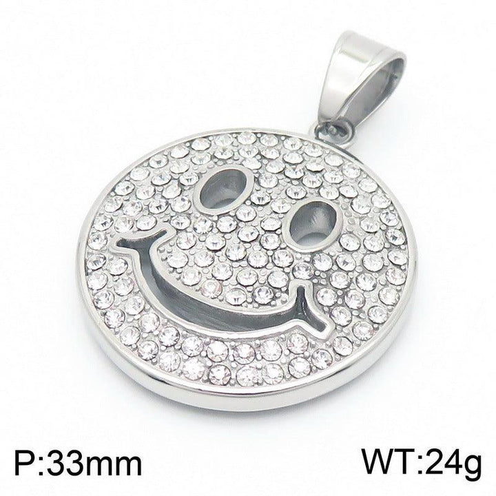 Kalen Hip Hop Zircon Smile Gold Plated Stainless Steel Coin Pendant Necklace for Men Women - kalen