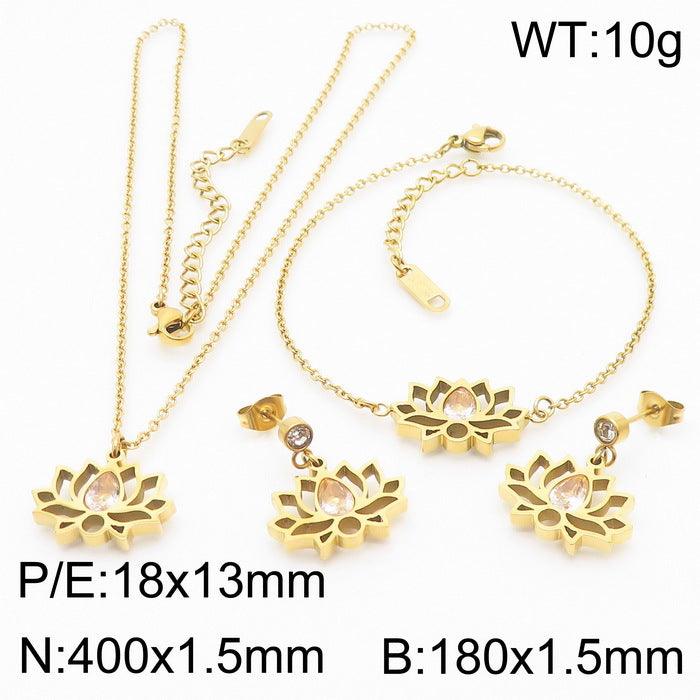 Kalen Stainless Steel Cute Flower Stud Earrings Necklace Bracelet Set for Women - kalen