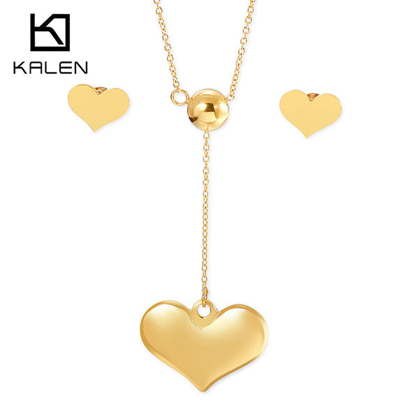 Wholesale PVD electroplated stainless steel heart stud earrings pendant necklace jewelry set