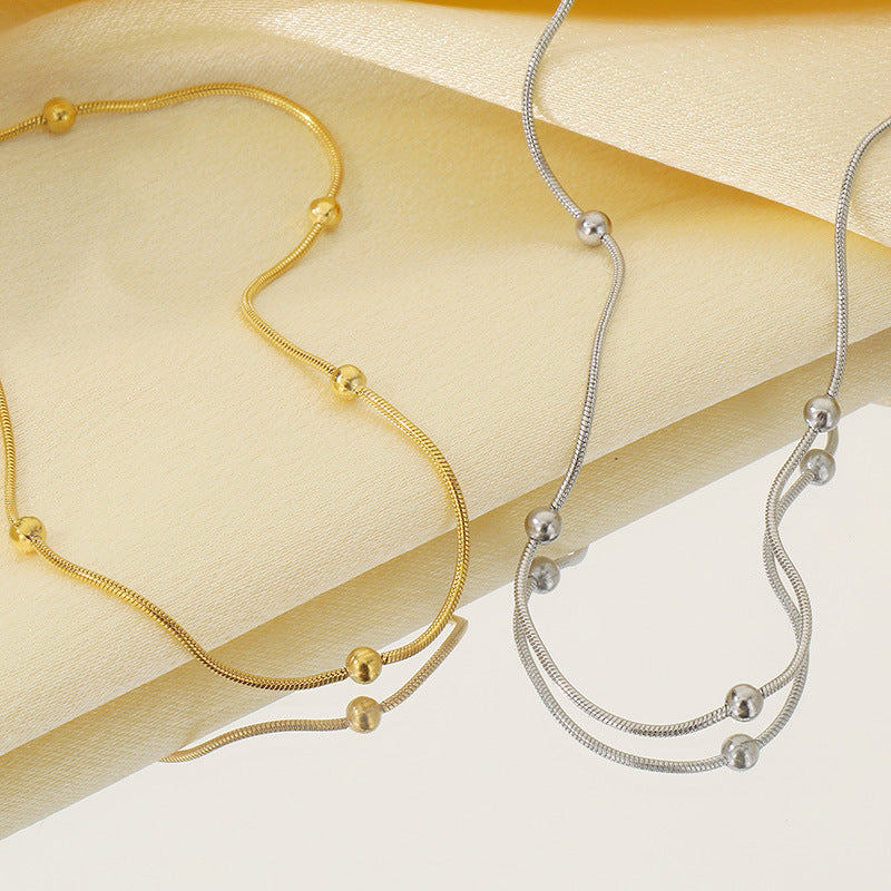 Wholesale Minimalist Stainless Steel Beaded Chain Necklace & Bracelet jewelry Set - view 1
