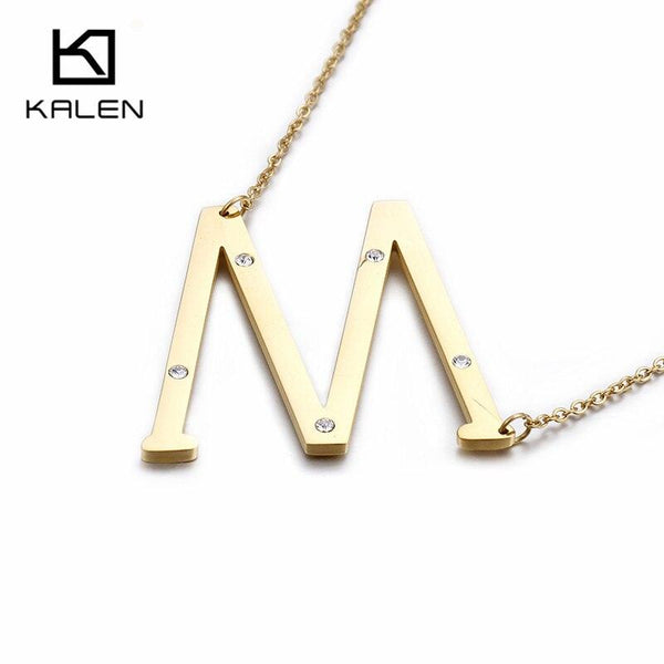 Kalen New Fashion Rhinestone Letter M Pendant Necklaces For Women Stainless Steel Gold Color 50CM Long Chain Jewelry Gifts.