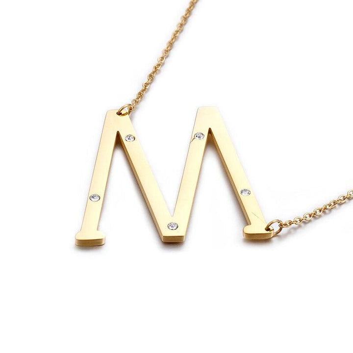 Kalen New Fashion Rhinestone Letter M Pendant Necklaces For Women Stainless Steel Gold Color 50CM Long Chain Jewelry Gifts.