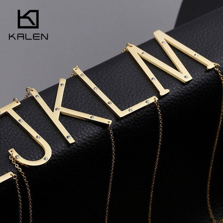 Kalen New Fashion Rhinestone Letter M Pendant Necklaces For Women Stainless Steel Gold Color 50CM Long Chain Jewelry Gifts.