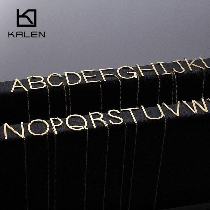 Kalen New Fashion Rhinestone Letter M Pendant Necklaces For Women Stainless Steel Gold Color 50CM Long Chain Jewelry Gifts.