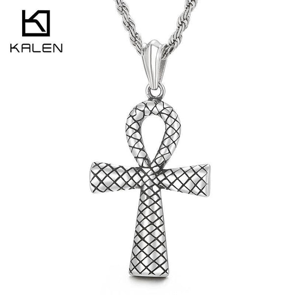 KALEN Stainless Steel Ankh Egyptian Immortal Cross Pendant Necklace For Men.