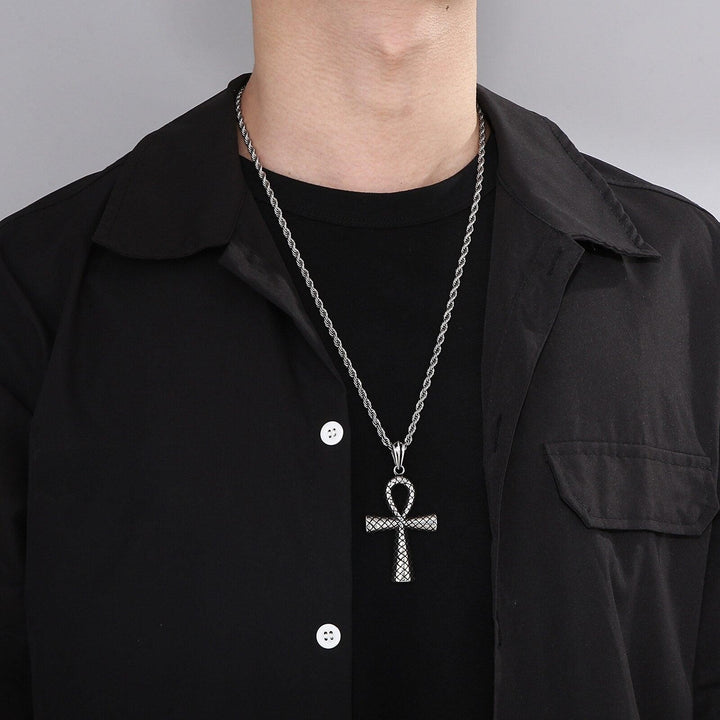 KALEN Stainless Steel Ankh Egyptian Immortal Cross Pendant Necklace For Men.