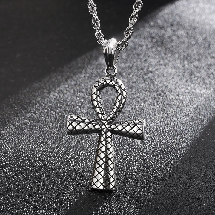 KALEN Stainless Steel Ankh Egyptian Immortal Cross Pendant Necklace For Men.