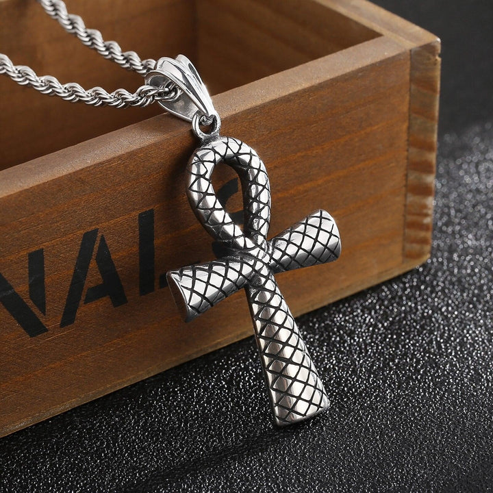 KALEN Stainless Steel Ankh Egyptian Immortal Cross Pendant Necklace For Men.