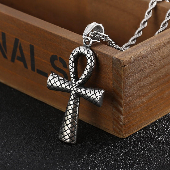 KALEN Stainless Steel Ankh Egyptian Immortal Cross Pendant Necklace For Men.