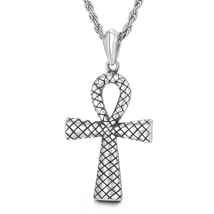 KALEN Stainless Steel Ankh Egyptian Immortal Cross Pendant Necklace For Men.