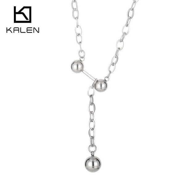 Kalen New Long Chain Clavicle Necklace For Women Fashion Silver Color Ball Pendant Necklace Jewelry Party Gift.
