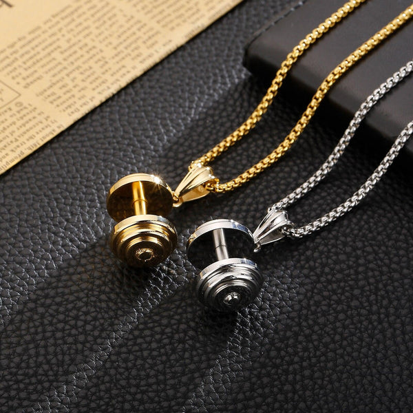 Kalen Fashion Barbell  Pendant Gold Steel Color Necklace Men's Trendy Jewelry On The Neck.