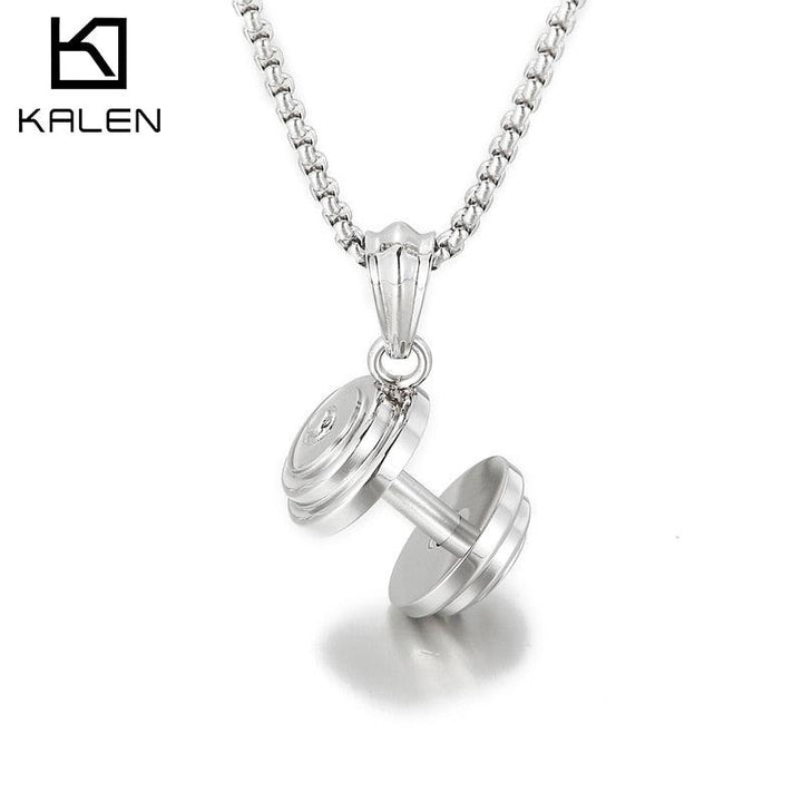 Kalen Fashion Barbell  Pendant Gold Steel Color Necklace Men's Trendy Jewelry On The Neck.