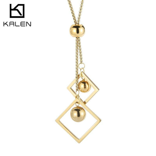 KALEN Geometric Shapes Pendant Necklace Beads Gold Stainless Steel Long Necklaces Women Fashion Jewelry Gifts.