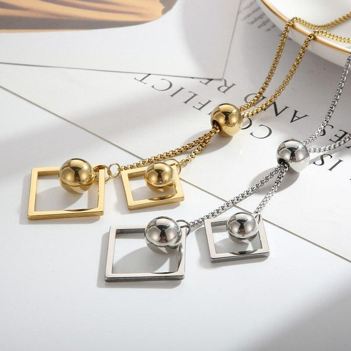 KALEN Geometric Shapes Pendant Necklace Beads Gold Stainless Steel Long Necklaces Women Fashion Jewelry Gifts.