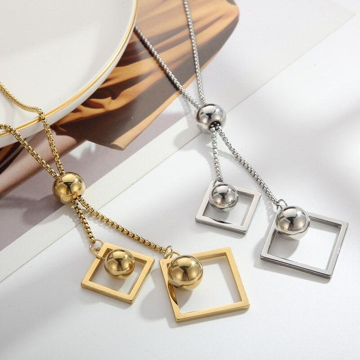 KALEN Geometric Shapes Pendant Necklace Beads Gold Stainless Steel Long Necklaces Women Fashion Jewelry Gifts.