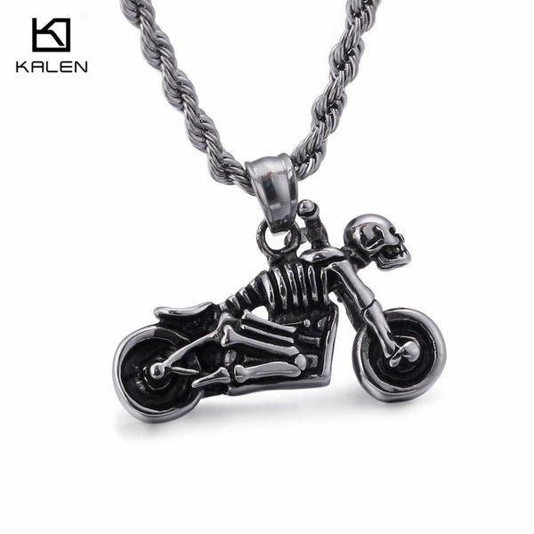 KALEN Cool Stainless Steel Motorcycle Skull Pendant For Men Boy Male Punk Fashion Gift Biker Chariot Pendants Necklace Jewelry.