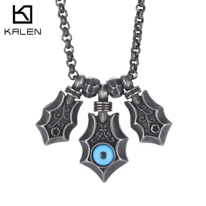 KALEN New Punk Style Blue Eyes Stainless Steel Men's Pendant Titanium Steel Vintage Devil's Eye Necklace Male Tide Cool Jewelry.