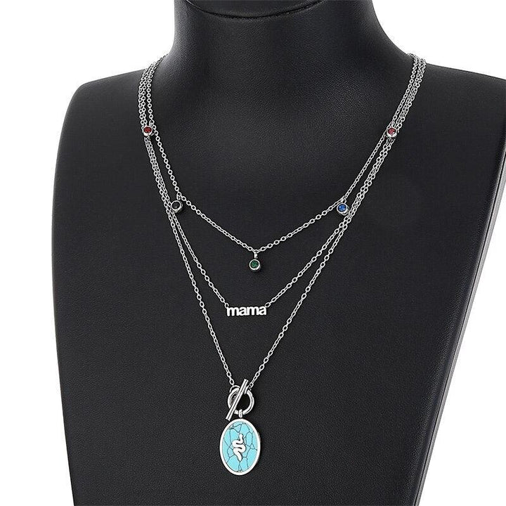 Kalen Bohemia Multi-layer Necklace Stainless Steel Mama Pendant Necklace Natural Stone Serpentine Necklaces Wedding Jewelry Gift.